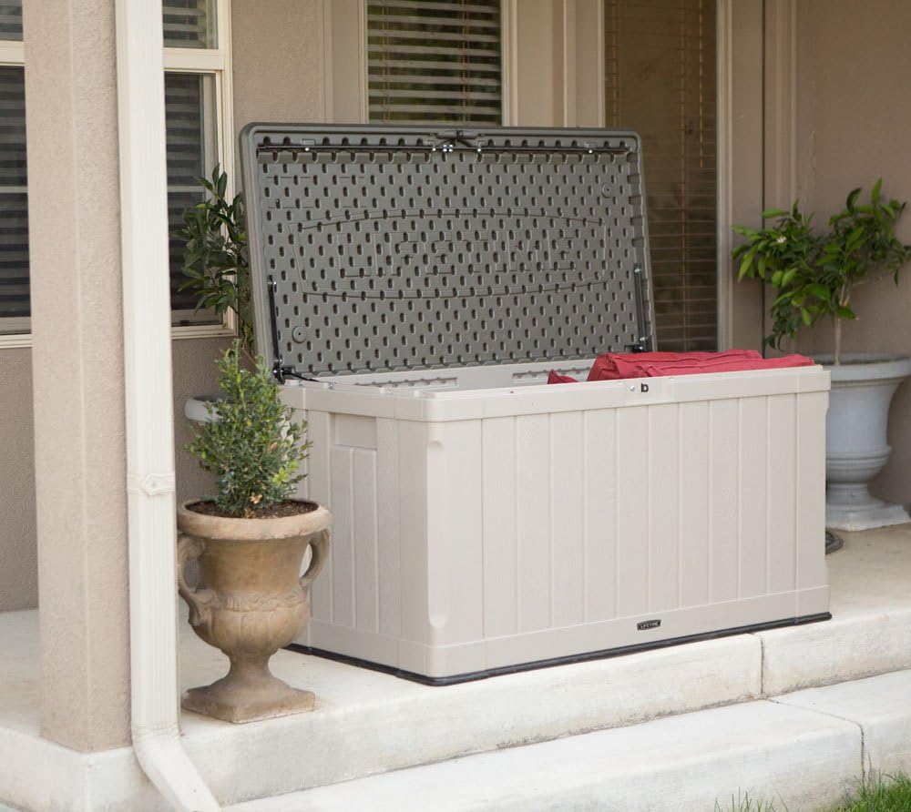 LIFETIME 60186 Heavy-Duty Outdoor Storage Deck Box, 116 Gallon, Desert Sand/Brown