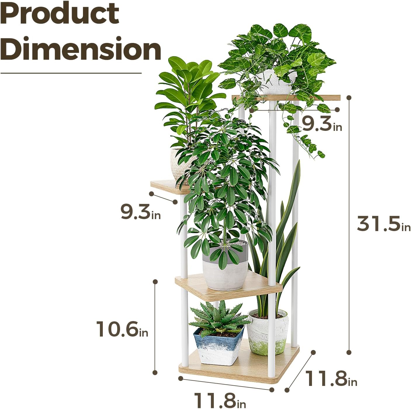 Bamworld Small Plant Stand Indoor 4 Tier Metal Plant Shelf for Multiple Plants Corner Flower Stand for Patio Garden Balcony Living Room Bedroom White