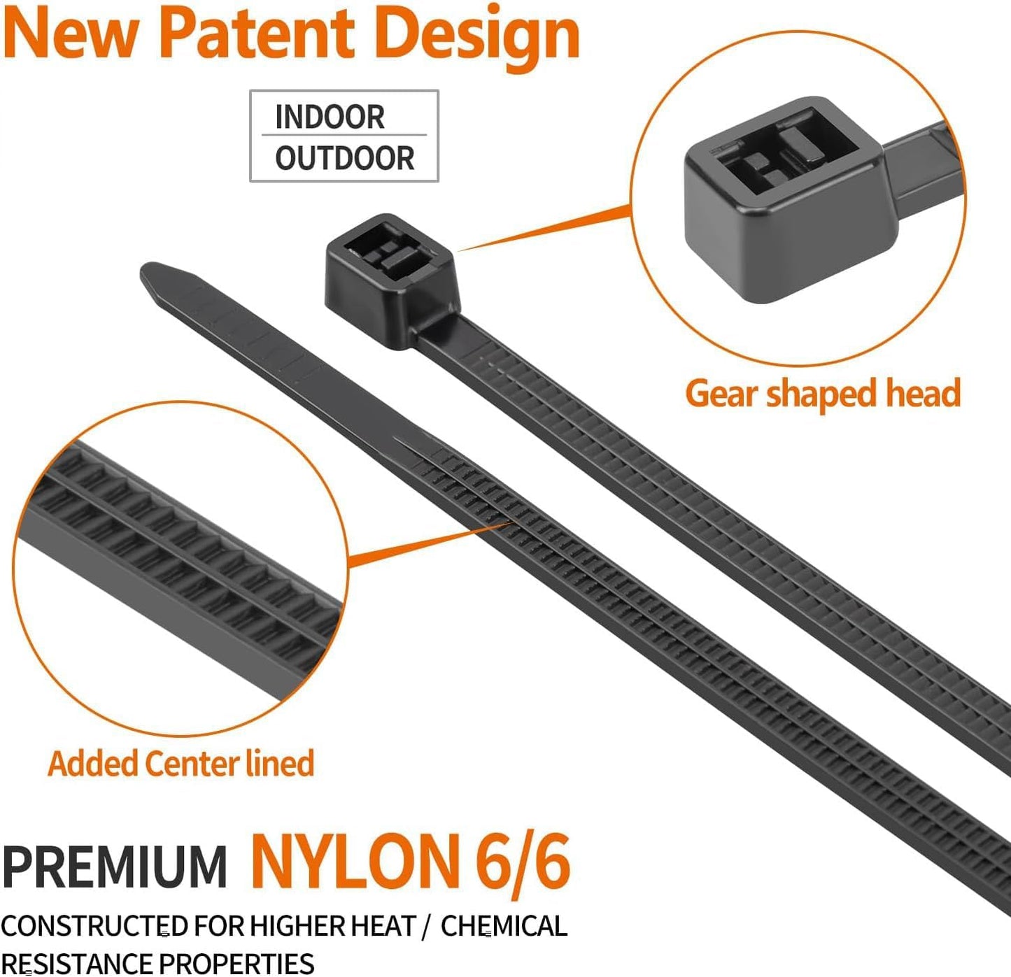 12 Inch White Zip Ties (200 Pack), 2025 New Patented Design,110 LBS Tensile Strength, Self-Locking Nylon PA66 UV Resistant Cable Ties for Indoor and Outdoor Use