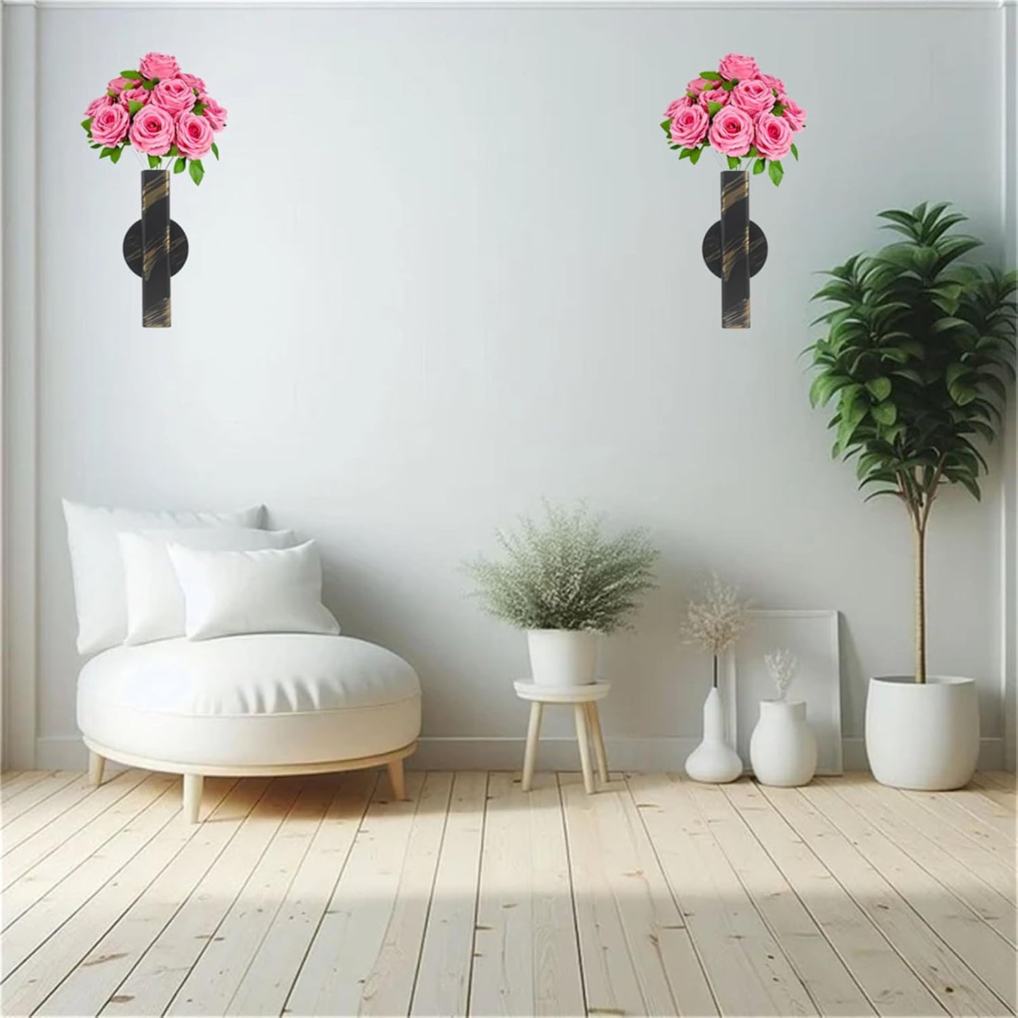 Self Adhesive Wall Vase Metal Tube Decoration Holder Used to Display Dried Flower, Faux Flowers, Fake Flowers, Also Suitable for Cemetery Memorial Decoration (1 Pcs Black and Gold Stripe)