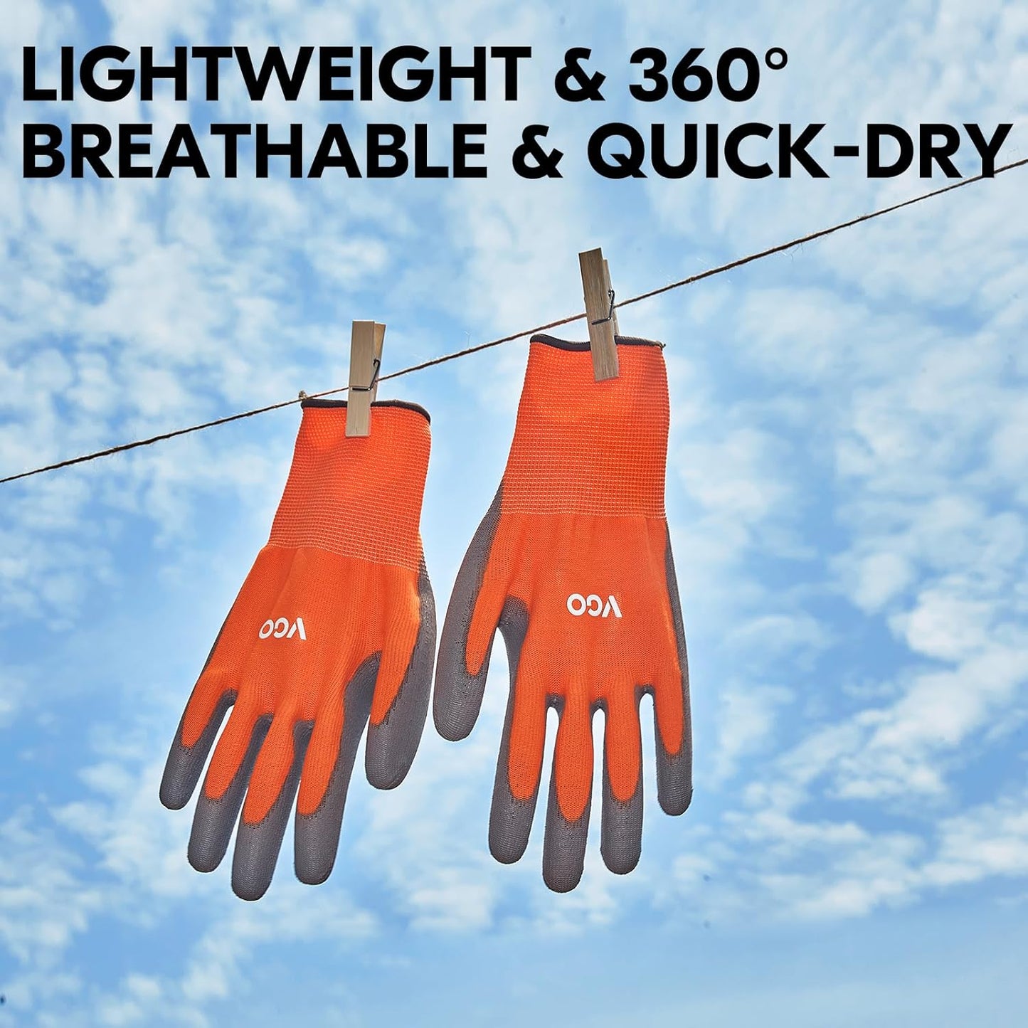 Vgo... 15-Pairs Safety Work Gloves, Gardening Gloves, Polyurethane Coated, Dipping Gloves, Latex Free (Size M,Orange, PU2103)