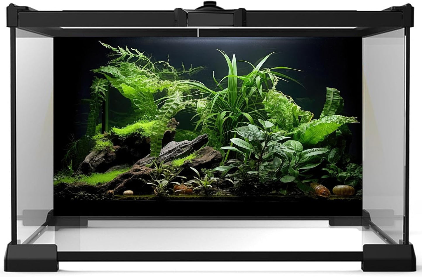 Aquarium Background Freshwater Green Plants Terrarium Background Aquatic Underwater Sea Grass Tank Background Wood Root Rock with Moss Jungle Style Fish Tank Background Poster Wallpaper 48x18in