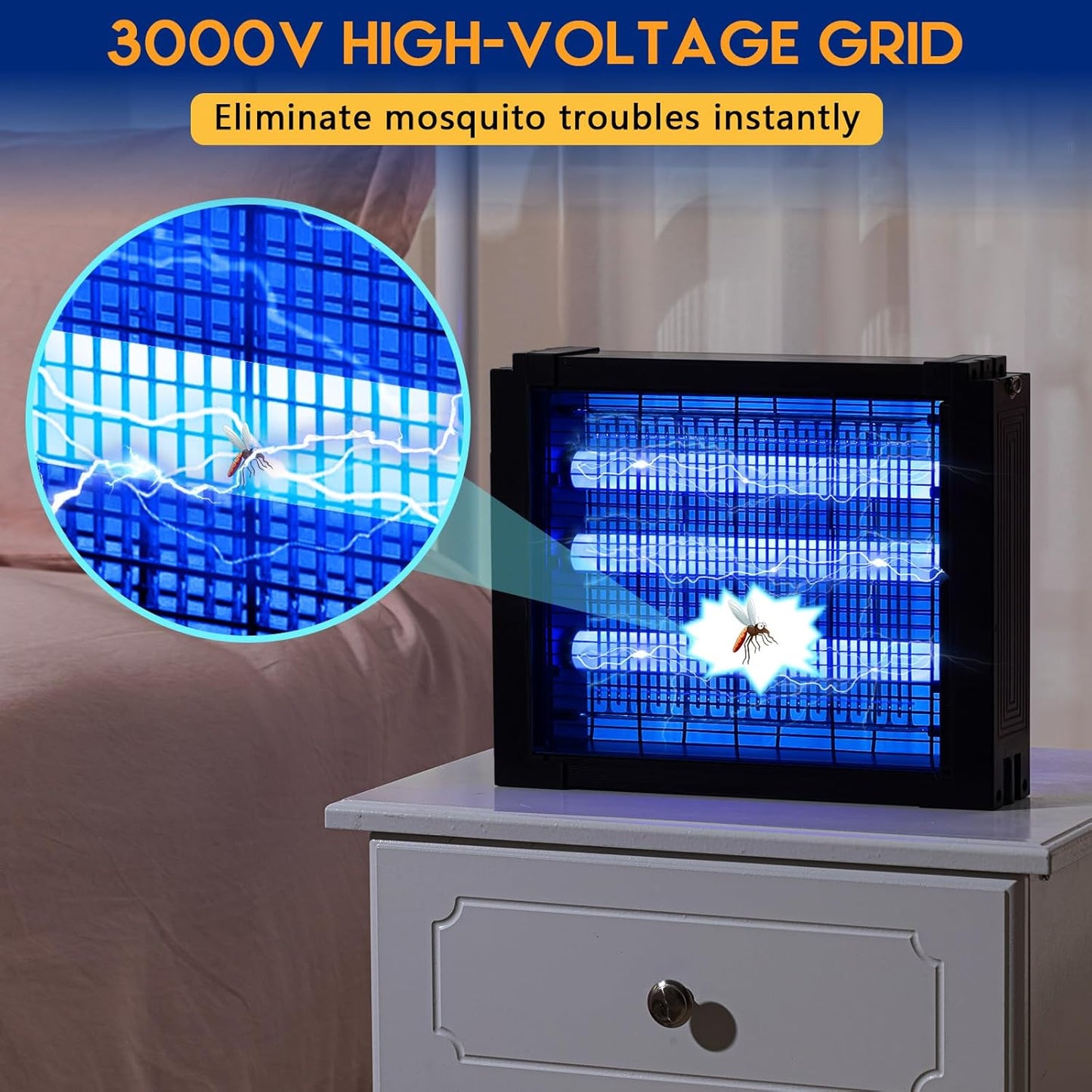 Qualirey 1 Pcs Solar Bug Zapper Outdoor Waterproof Mosquito Zapper with 3000v High Powered Rechargeable Electric Mosquito Killer with Grounding Bracket Fly Insect Trap for Patio Garden