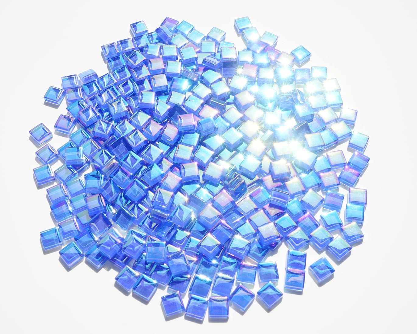 Iridescent Royal Blue Tiles for Mosaic Crafts, 300G Iridized Crystal Stained Glass Pieces for Mosaic, 1x1 cm Square Glass Tiles Great for Mosaic Art Supplies, Mosaic Tiles Home Decoration