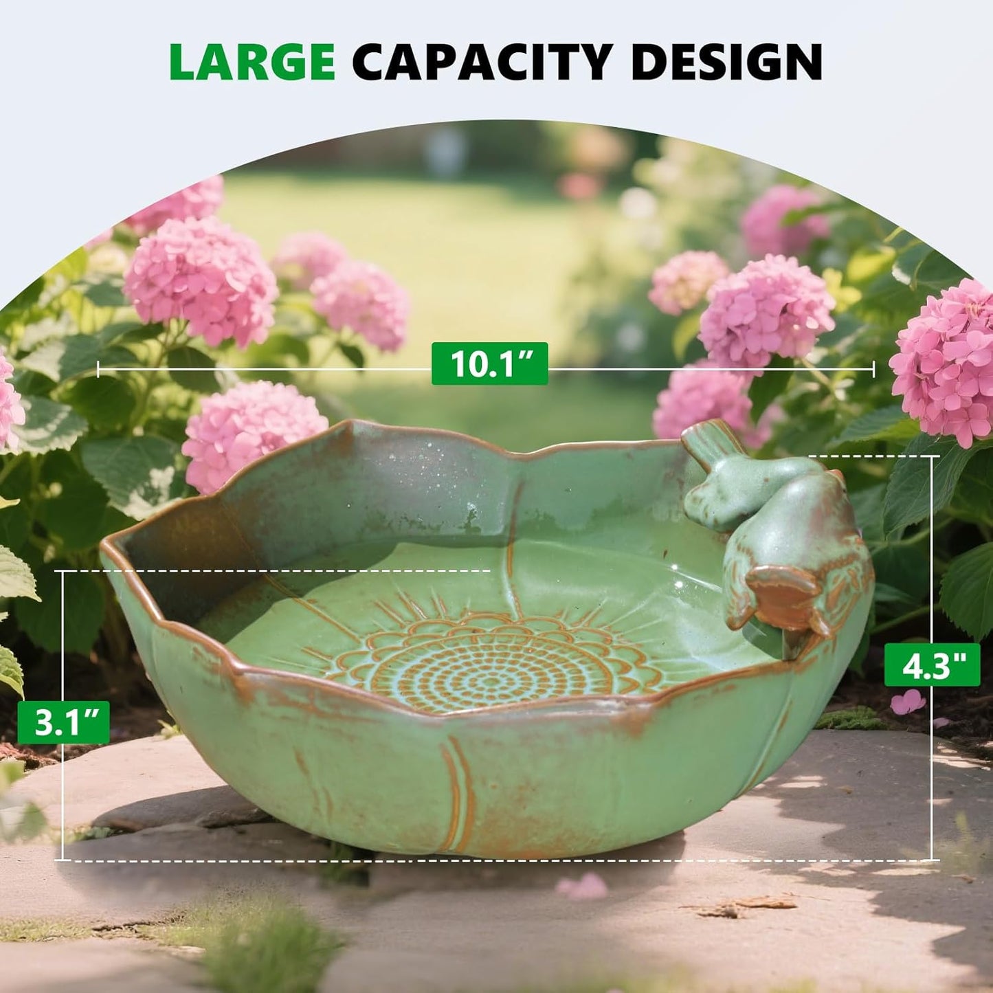 Ceramic Bird Bath for Outdoors, 10.1” Ground Ceramic Bird Baths Bowl for Outside, Garden Table Top Bird Baths Weather Resistant, Birdbath for Deck, Balcony, Lawn