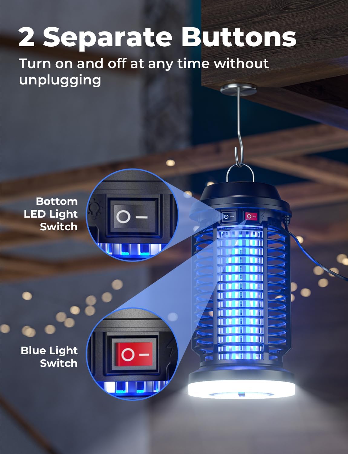 YISSVIC Bug Zapper Outdoor Indoor Waterproof Electric Mosquito Lamp Fly Zapper Killer Effective 4200V Plug in for Home Patio Office Courtyard