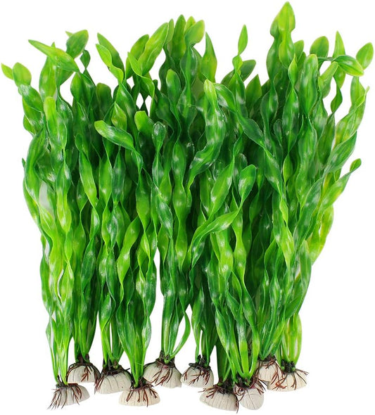 MyLifeUNIT Artificial Seaweed Water Plants for Aquarium, Plastic Fish Tank Plant Decorations 10 PCS (12 Inches Tall, Green)