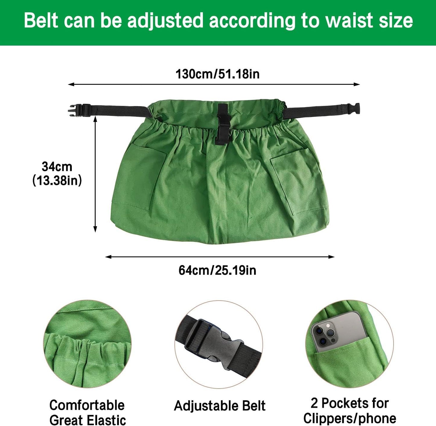 Boczif Gardening Apron with Pockets, Garden Harvest Apron, Perfect for Weeding, Vegetables, Fruits, Berry Picking, Gathering Eggs Herb, Garden Tool Organizer Waist Belt for Gardeners Women Men