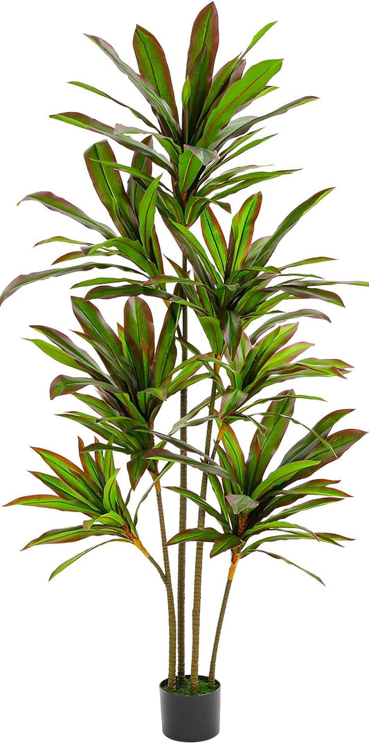 VIAGDO Dracaena Silk Plant Artificial 6ft Faux House Plants with Red Leaf Margin Fake Yucca Palm Trees in Pot Realistic Dragon Tree for Living Room Home Office Decor Indoor Outdoor