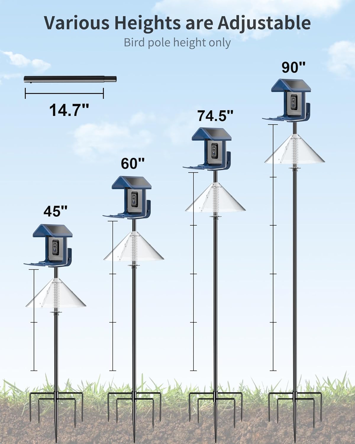 Bird Feeder Pole with Squirrel Baffle - 90 Inch Bird House Pole for Outdoors Heavy Duty, Squirrel Proof Baffle with Stainless Steel Spring for Better Defense, Slip-Fit Connection