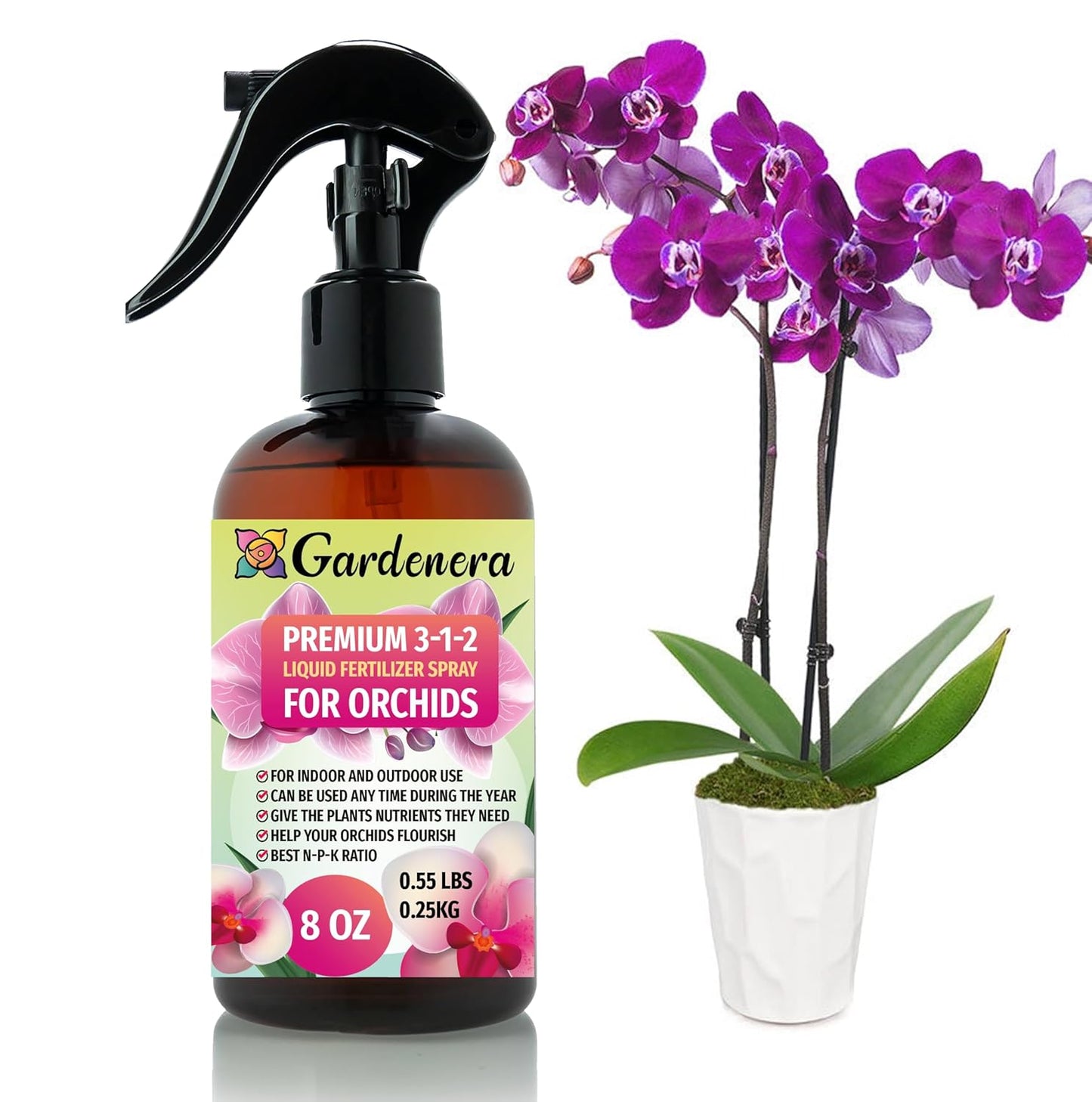 Professional Orchid Spray Fertilizer Mist for Home Gardening | 3-1-2 Gentle Blend Mist for Healthy Leaves & Growth | Essential Nutrients for Orchids - 8oz
