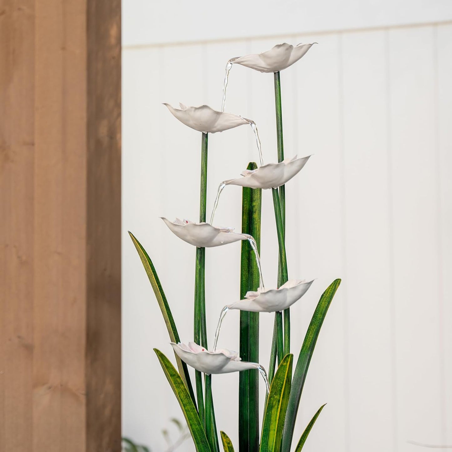 XBrand Sculptural Freestanding Metal Multi-Tiered Water Fountain w/Flowers, w/LED Lights, Multicolored, 39" Tall