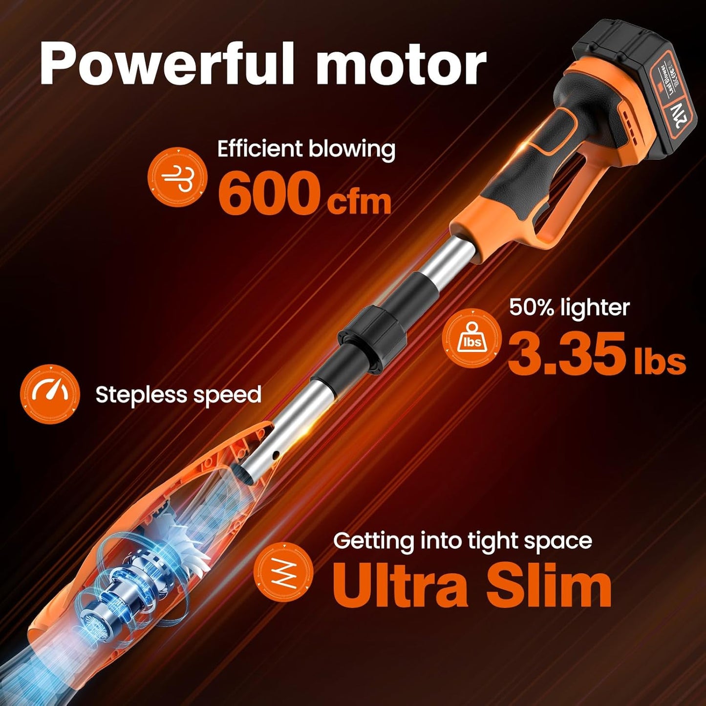 Leaf Blower Cordless with Battery and Charger, 290000 RPM, Folding & Lightweight Turbo Jet Blower for Lawn, Yard, Sidewalk Cleaning-(Orange)