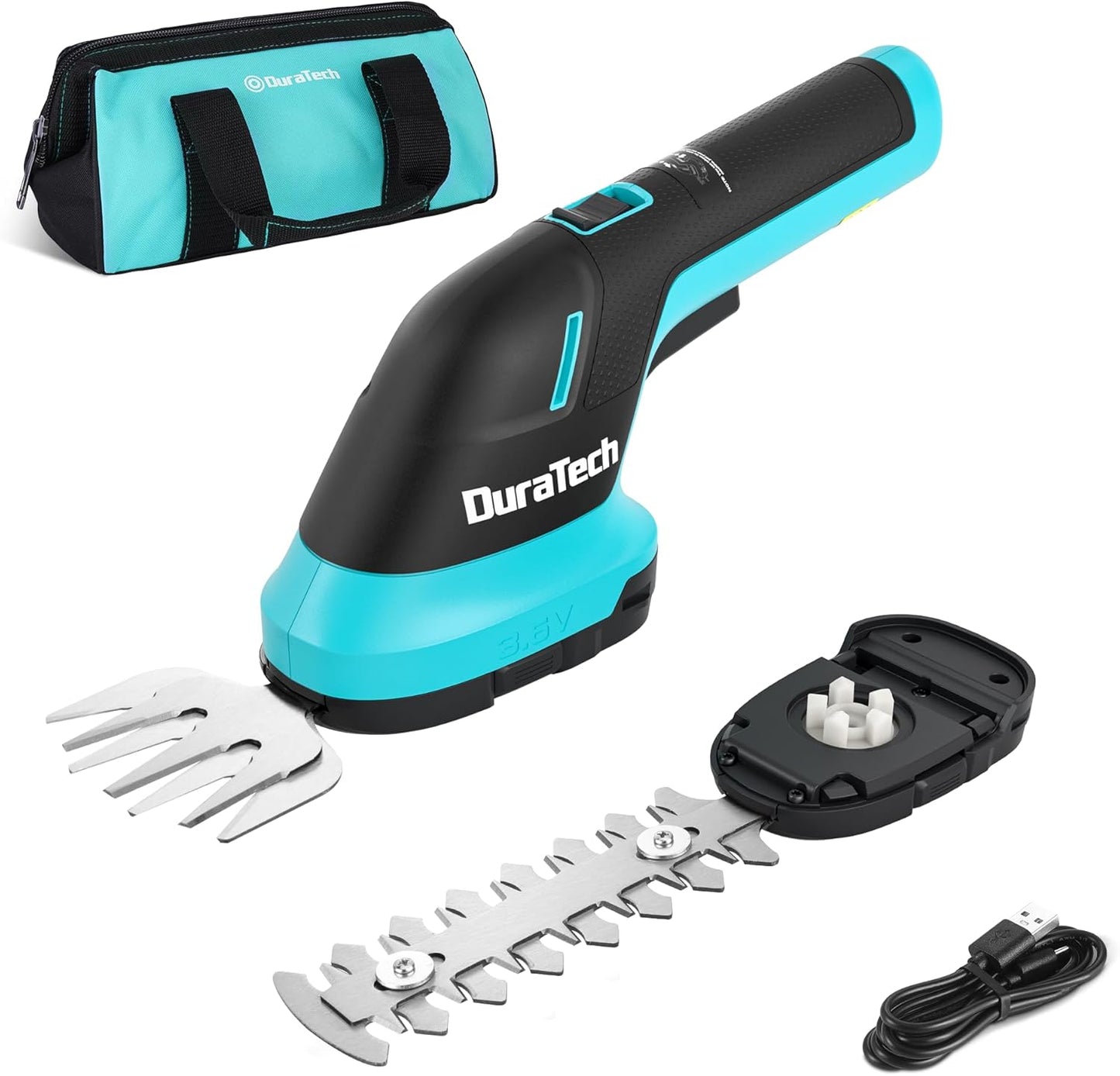 DURATECH Cordless Hedge Trimmer, 3.6V 2-in-1 Handheld Rechargeable Grass Trimmer & Hedge Shears with USB Type-C Cable, Built-in Li-ion Battery, Electric Shrub & Grass Shears for Garden, Yard and Lawn