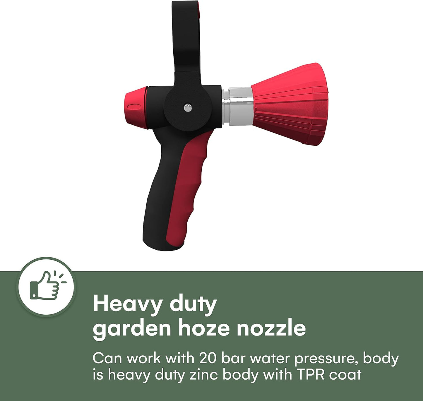 Red Fireman Hose Nozzle, Garden Hose Nozzle Firefighter Style, Garden Hose Sprayer, Fire Hose Nozzle For Garden Hose, High Pressure Sprayer with Ergonomic Shut Off On Handle - Heavy Duty