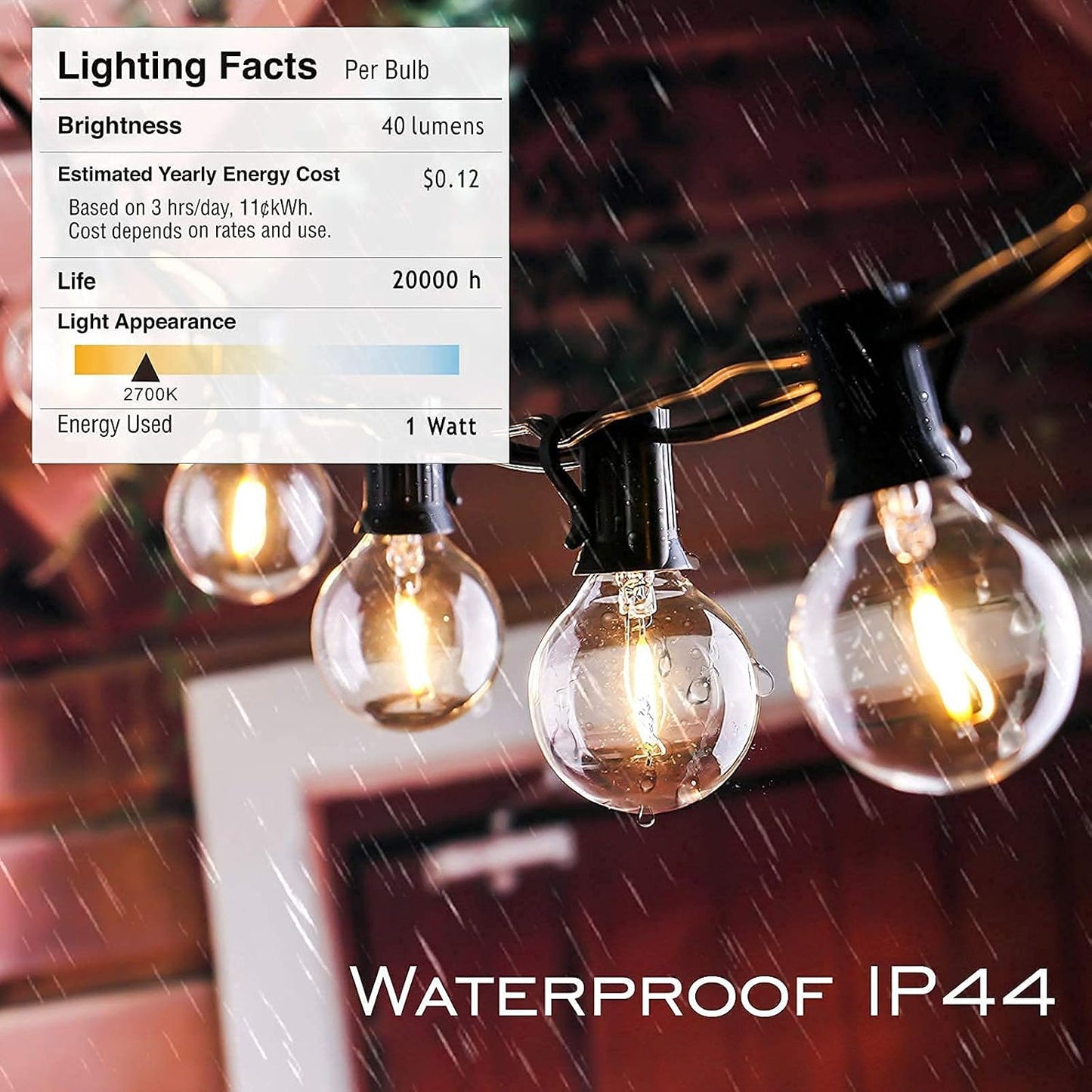 Outdoor String Lights 200FT Waterproof Globe String Lights with 104 Shatterproof G40 LED bulbs, Dimmable Connectable Patio Light String Lights for hanging Bistro Backyard Gazebo,2-Pack x 100ft