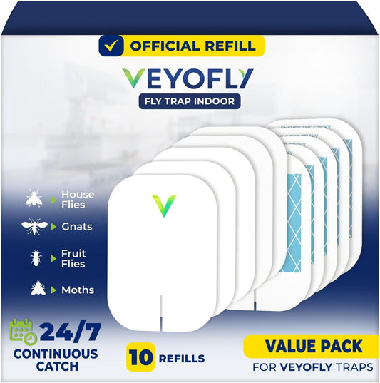 VEYOFLY Fly Trap Indoor Refill, Fruit Fly Traps for Indoors, Gnat Traps for House, Fly Catcher, Fly Trap, Plug in Catch for Fruit Flies, Moths, Gnats, Mosquito Trap (Pack of 10 Refills)