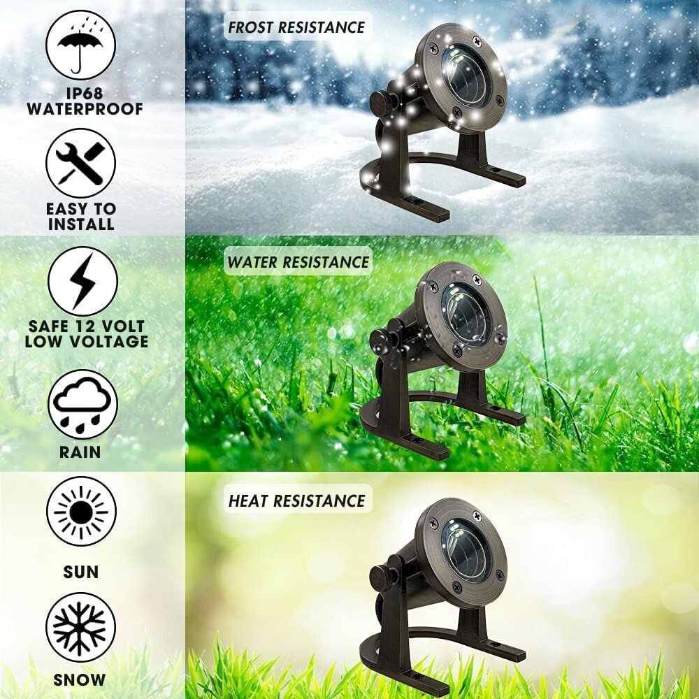 Waterproof Brass Underwater Light Fixture for Patio, Pond, Fountain, Waterfall - 2 Pack