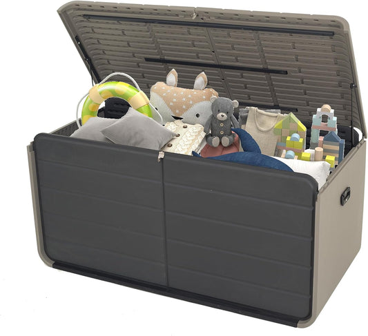 Resin Deck Box 160 Gallons, Large Heavy-Duty Outdoor Storage Box, Lockable & Waterproof Patio Outside Storage Box for Patio Furniture, Tools, Pool Supplies