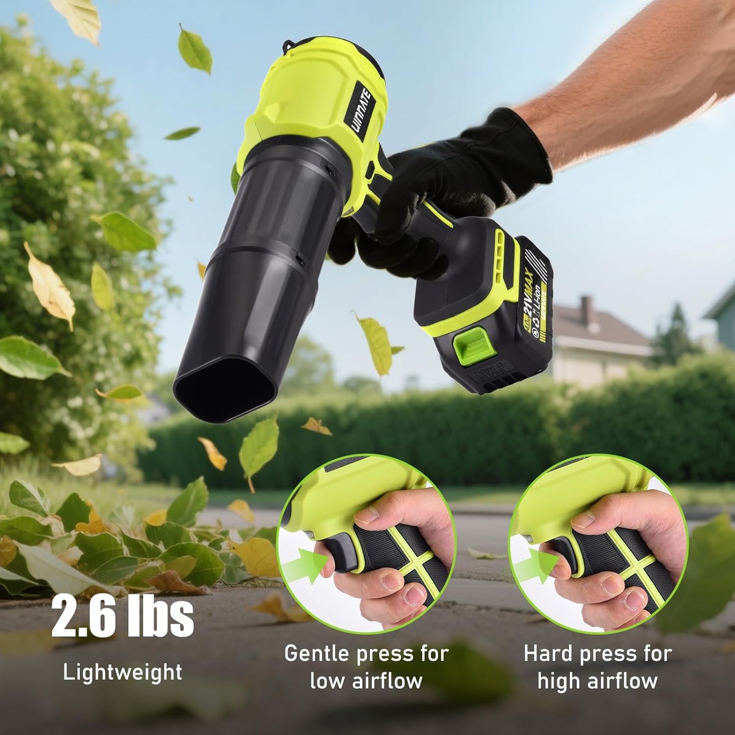 Leaf Blower Cordless with 2 Battery and Charger, Electric Blowers for Lawn Care & Garden, 21V 4000mAh Battery Powered Leave Blowers, Lightweight Handheld Blower for Patio, Car, Dust, Driveway