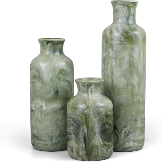 Resin 3 Piece Vase Set, Farmhouse Decor, Home Decorative Vase, Vases for Your Kitchen, Bedroom, Office, Living Room, Bathroom, & Shelf Centerpiece Table Decorations, Green