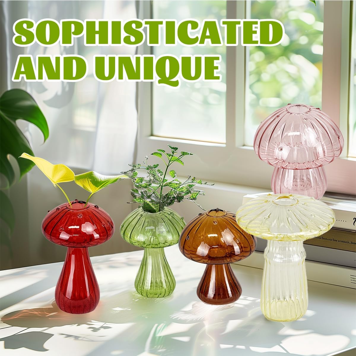 5 Pcs Mushroom Glass Planter for Plants, Stylish Unique Mushroom Vase for Home Decoration,Colorful Propagation Jars,Ideal Gardening Companion and Creative Floral Arrangement