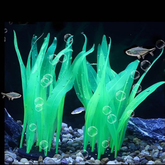 2Pcs Soft Silicone Aquarium Plants Glowing Kelp Fish Tank Plants Decor Artificial Aquarium Plant Decoration Simulation Artificial Water Grass for Fish Tank,Green,7inch