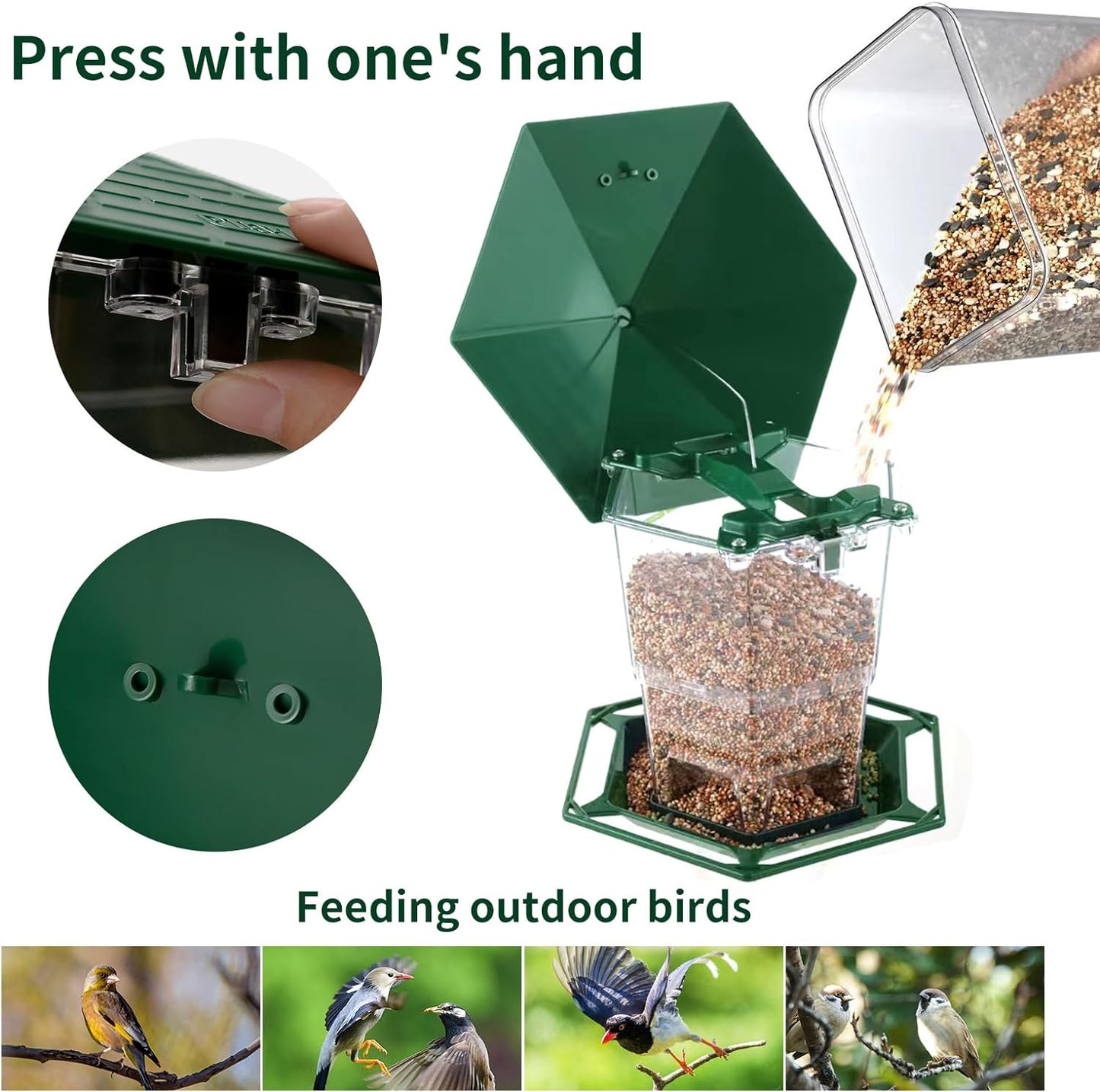 Bird Feeders for Outdoors Hanging Bird Feeder Wild Birds Seed, Green 2 Pack