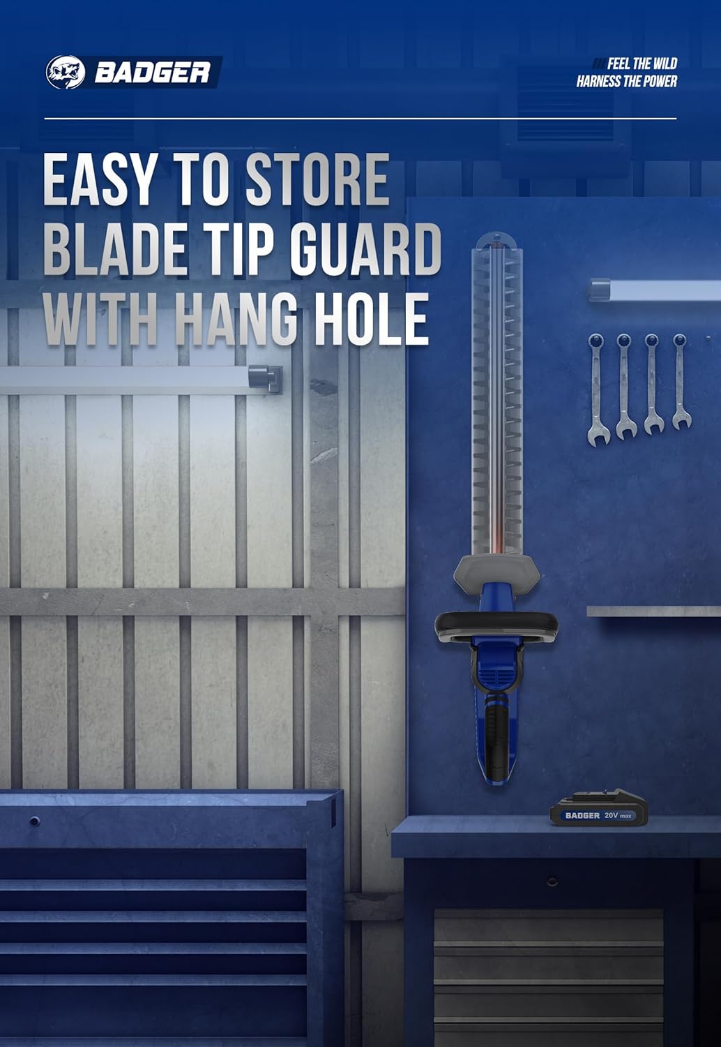 WILD BADGER POWER 20v Hedge Trimmer Upgrated, 22" Cordless with Guard & Bumper, Lightweight, Powerful, 2.0AH Battery and Charger Included