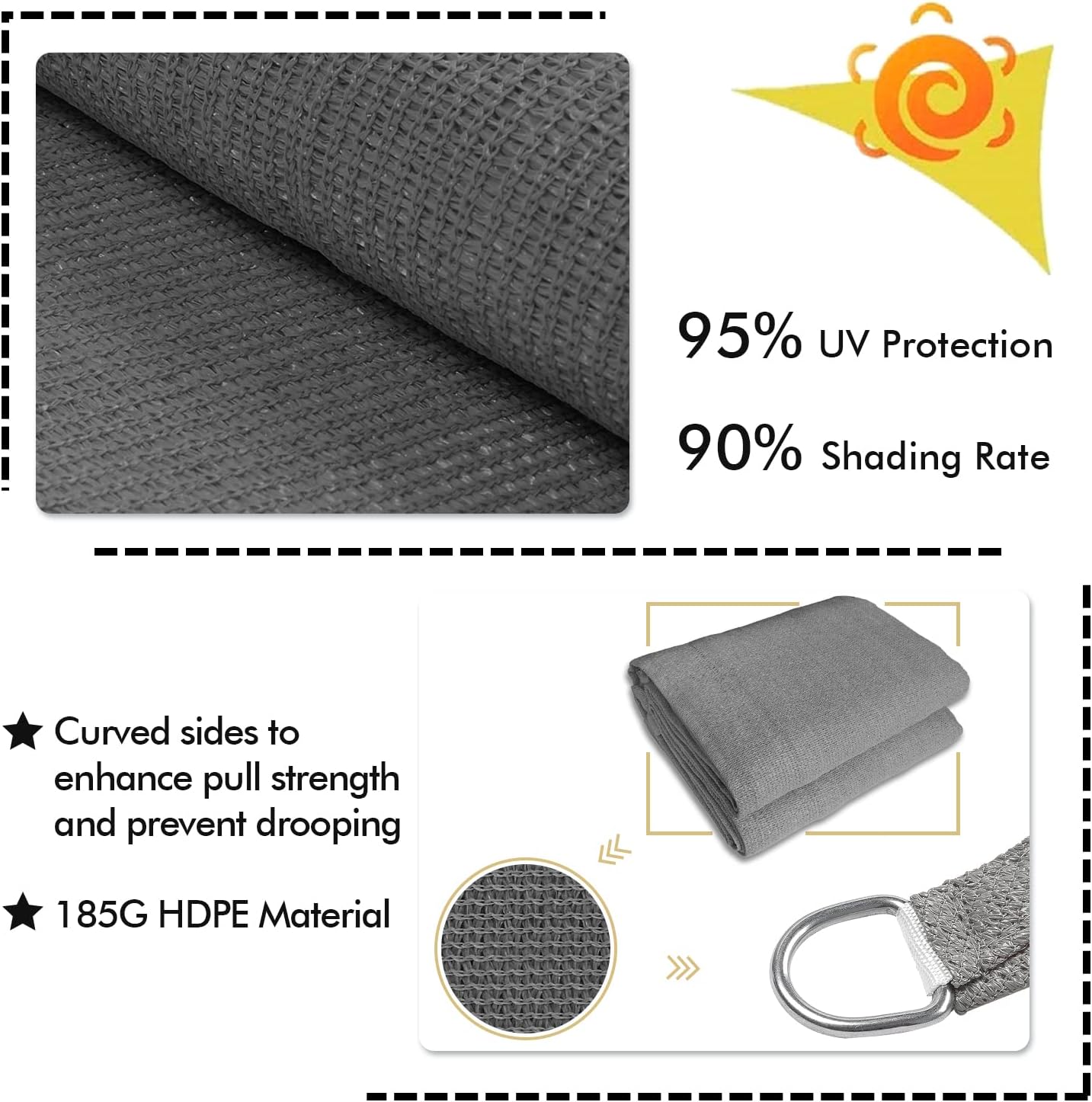 KANAGAWA 18'X24' Dark Gray Custom Size Sun Shade Sail Rectangle UV Block Canopy Cover for Patio Backyard Lawn Garden Outdoor (Customized Available)