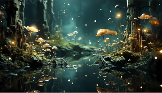 Fantasy Aquarium Background Rock Flowers Tranquil Water Scene Terrarium Backdrop Fantasy Lights Fish Tank Background Reptile Habitat Backdrop Aquarium Poster Wallpaper Decor Vinyl 24x12in