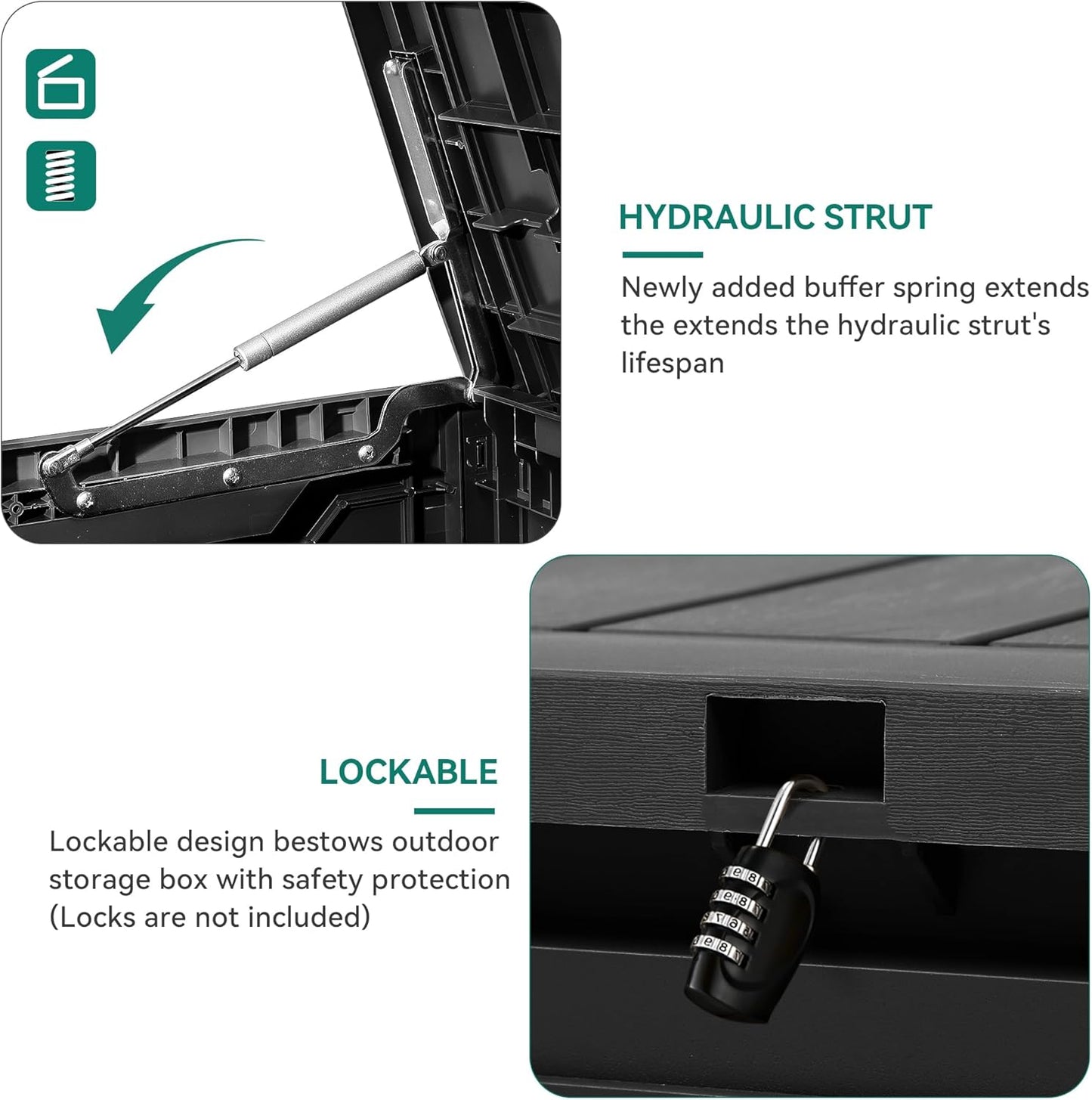 YITAHOME 80 Gallon Outdoor Storage Box, Large Water Resistant Resin Deck Box, Indoor Outdoor Lockable Storage Container for Patio, Garden, Cushions, Tools, Equipment (Black)