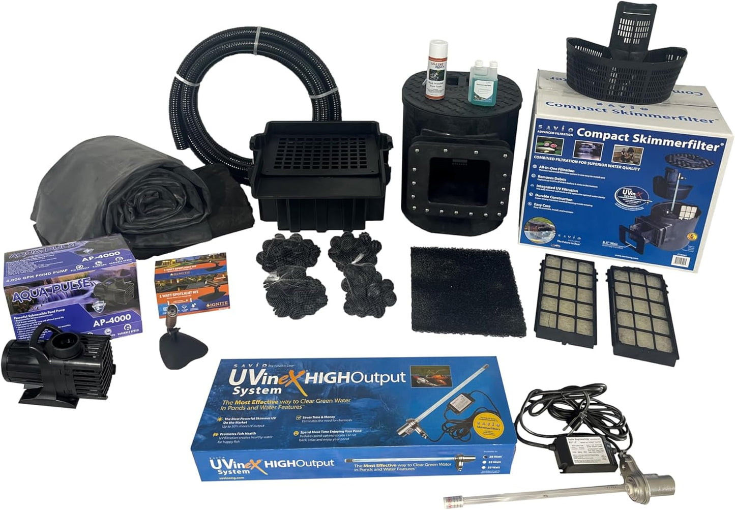 HALF OFF PONDS Savio Select 4,000 GPH Submersible Pump Pond Kit with 20' x 25' EPDM Rubber Pond Liner, UV Clarifier for Water Garden & Koi Pond