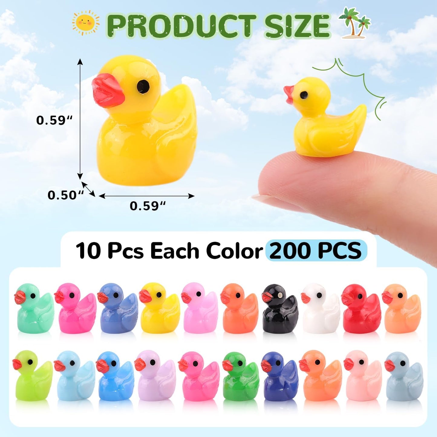 200PCS Mini Resin Animals Cute Tiny Ducks,Miniature Duck Figures to Hide,Little Animal Toys Small Figurines Bulk for Topper Desk Garden Dollhouse Landscape Aquarium Ornaments DIY Crafts & Decor