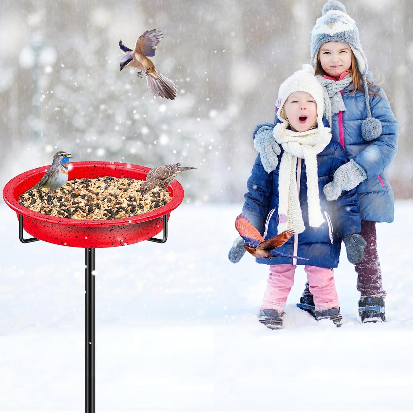 40In Metal Bird Bath for Outside, Freestanding Garden Birdbaths Bowl Bird Feeder, Detachable Decoration Spa Birdfeeder for Outdoor Garden Patio Yard Lawn (Red)