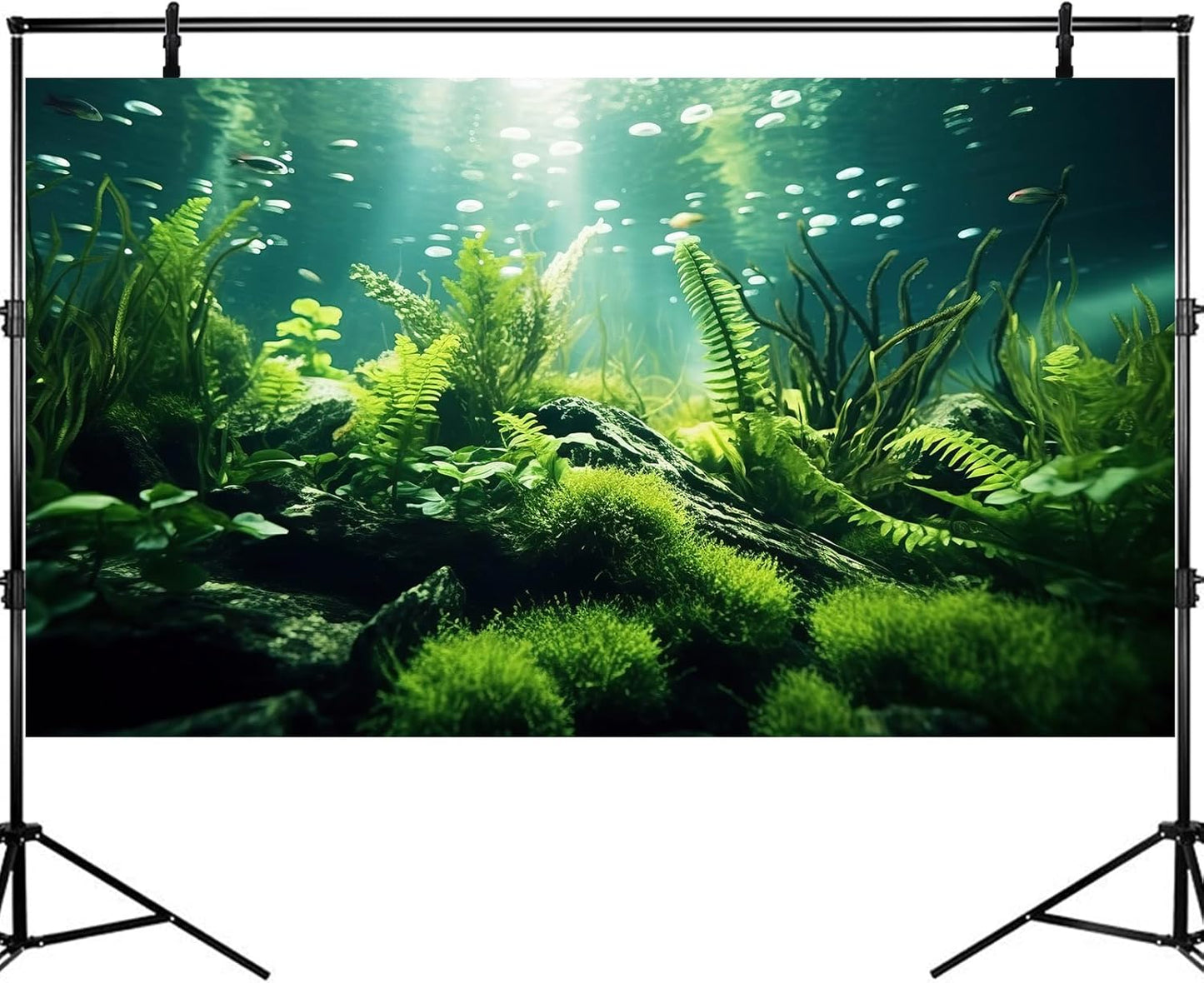 Underwater Fish Tank Background Under The Sea Aquatic Plants Aquarium Background Ocean Floor Rock Terrarium Backgrounds Tropical Fish Green Seaweeds Aquarium Backgrounds for Fish Tank Decor 24x12in