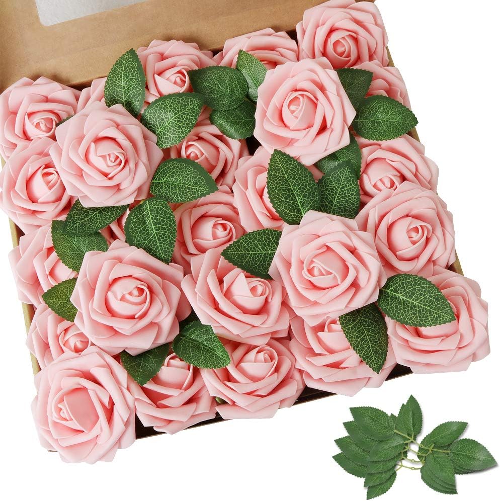 AmyHomie Artificial Flower 50pcs Real Looking Fake Roses w/Stem for DIY Wedding Bouquets Centerpieces Arrangements Party Baby Shower Home Decorations