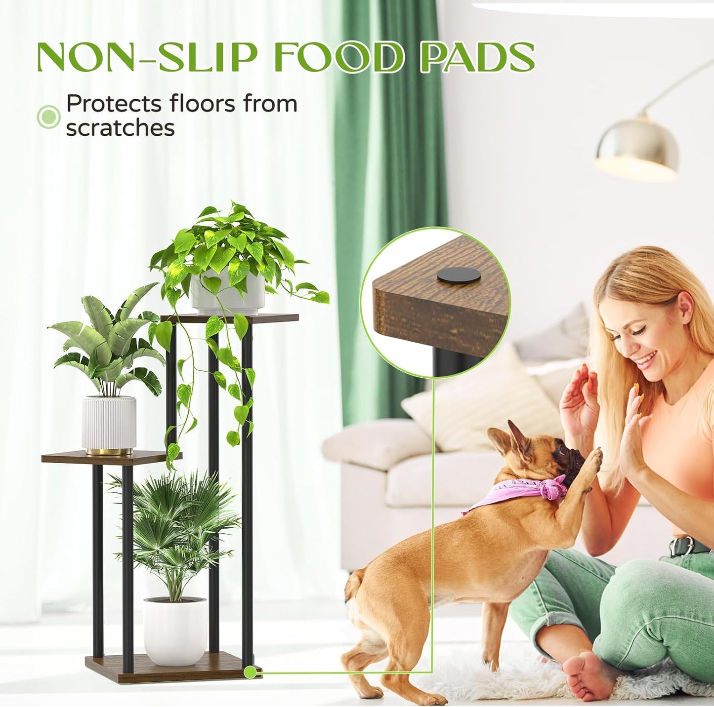 3 Tier Plant Stand Indoor Outdoor, Wood Metal Flower Shelf Pot Holder Clearance, Tall Multiple Plants Corner Rack Aesthetic Organizer for Patio Orchid Office Porch Living Room Garden, Black Oak