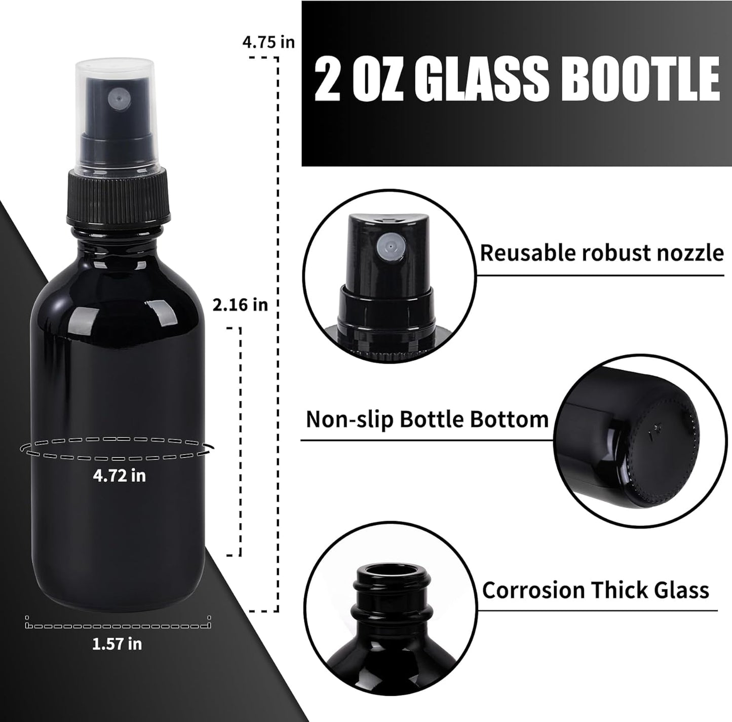 Glass Spray Bottles (2oz-24pcs, Black)