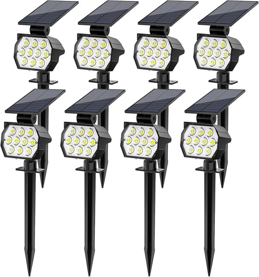 Solar Spot Lights Outdoor Waterproof IP67, 8 Pack - 50 LED Adjustable Solar Powered Landscape Spotlight with 3 Lighting Modes, Stake Light for Outside Yard Lawn Pathway Tree (Cool White)