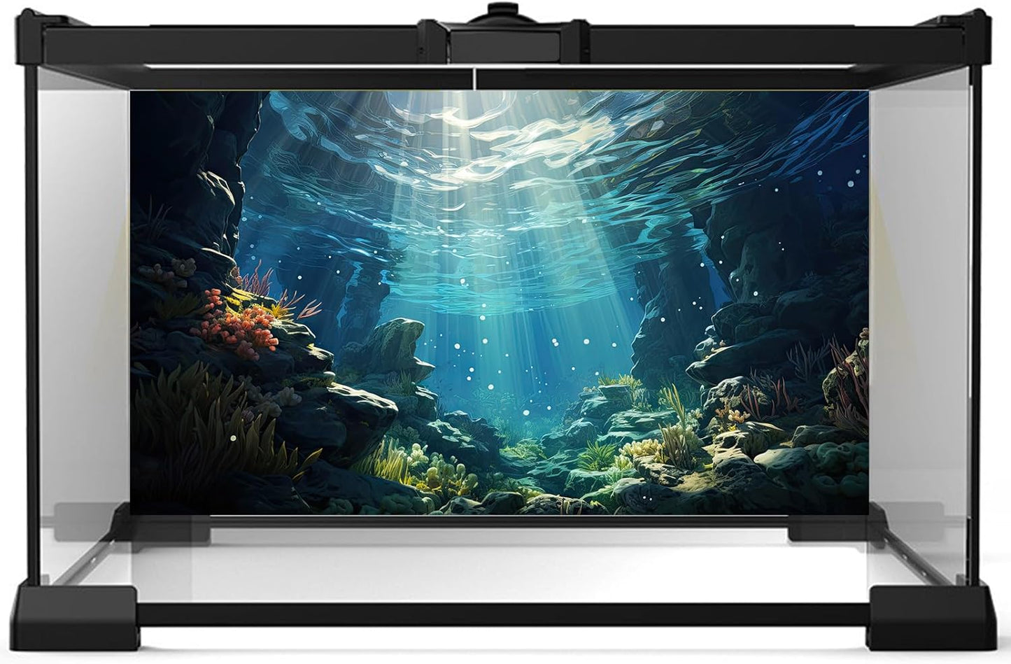 Underwater Aquarium Background Corals and Tropical Fish Terrarium Backdrop Rock Aquatic Plants Sunlight Rays Fish Tank Background Tank Aquarium Wallpaper Poster Decor 60x24in