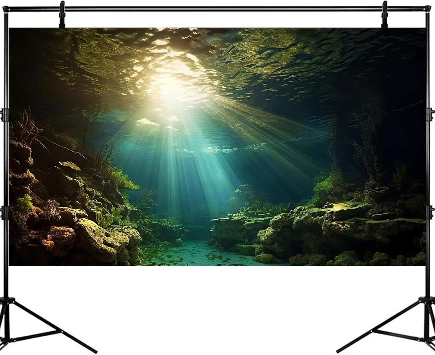 Fish Tank Background Under The Sea Aquarium Background Ocean Floor Sunray Rock Terrarium Backgrounds Coral Reef Aquatic Plants Underwater Cave Aquarium Wallpaper for Fish Tank Decorations 30x12in