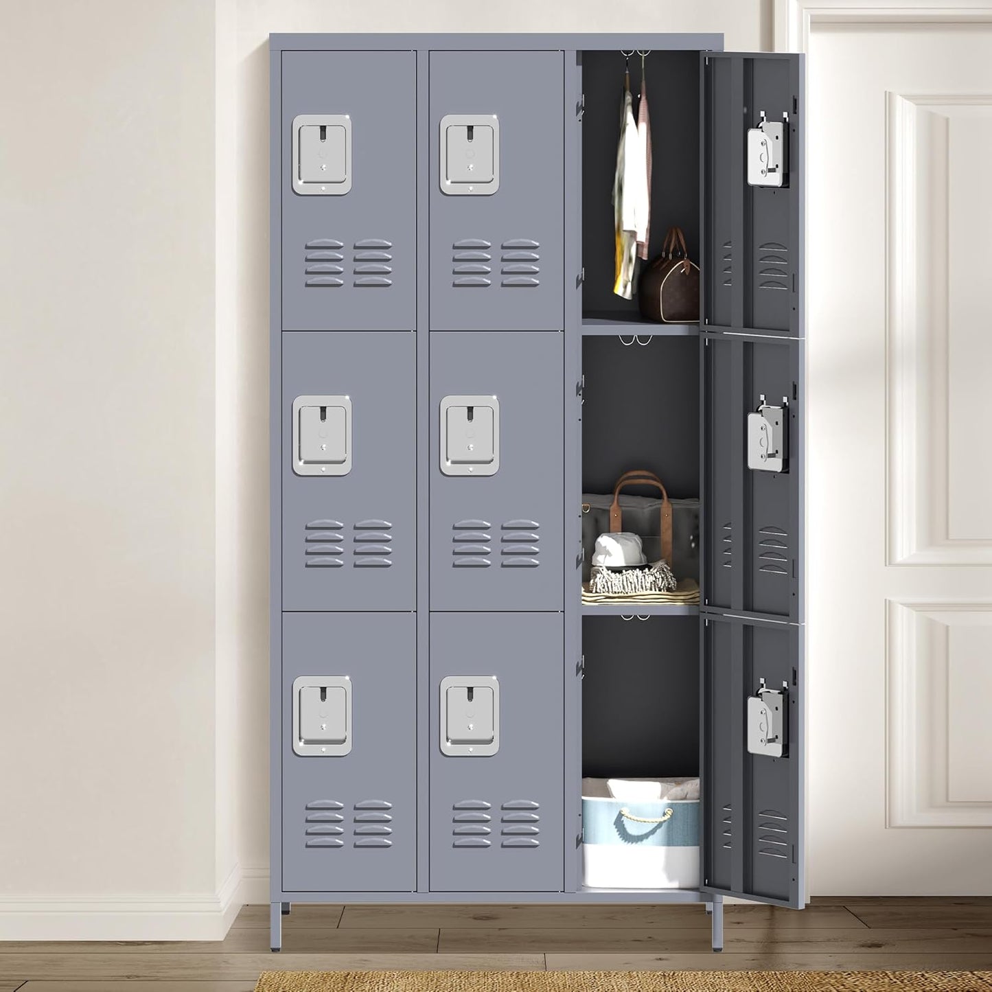 Metal Lockers for Employees, Storage Employee Locker, 72" Storage Lockers with Shelves Steel Cabinet for Home (Gray, 9 door-72'')