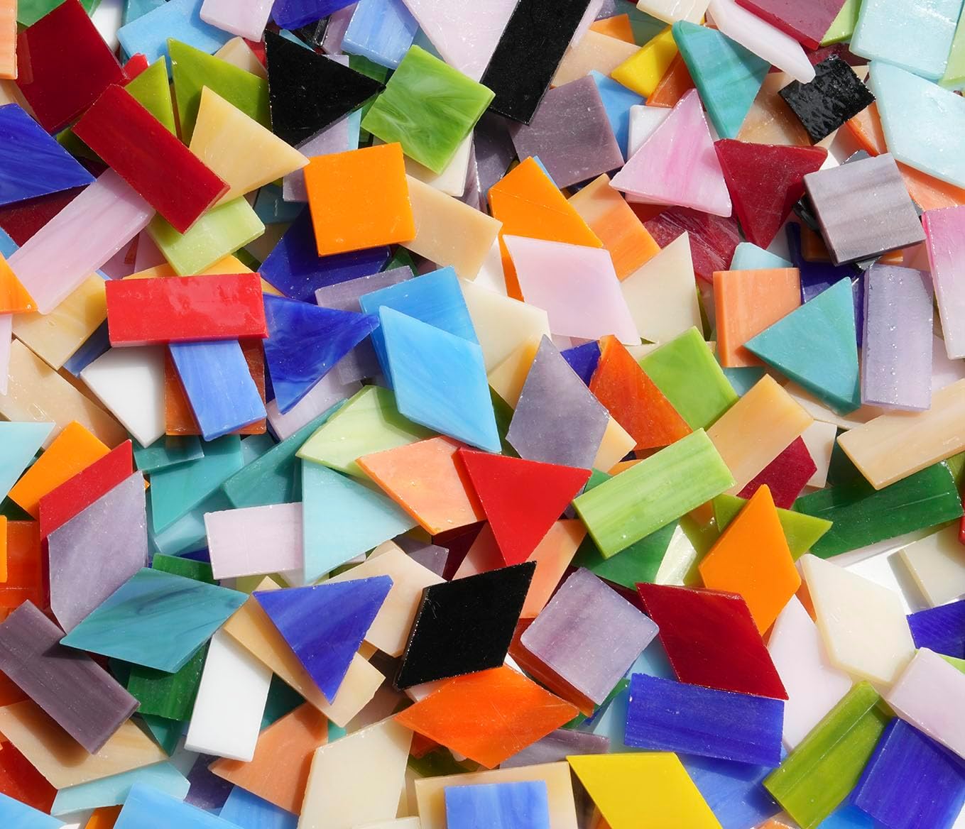 Lanyani 2.5lb Bulk Large Size Stained Glass Mosaic Tiles – 500 Pre-Cut Pieces in 4 Mixed Shapes, Vibrant Colors, Fade-Resistant Glass Tile for DIY Crafts, Indoor/Outdoor Art Projects