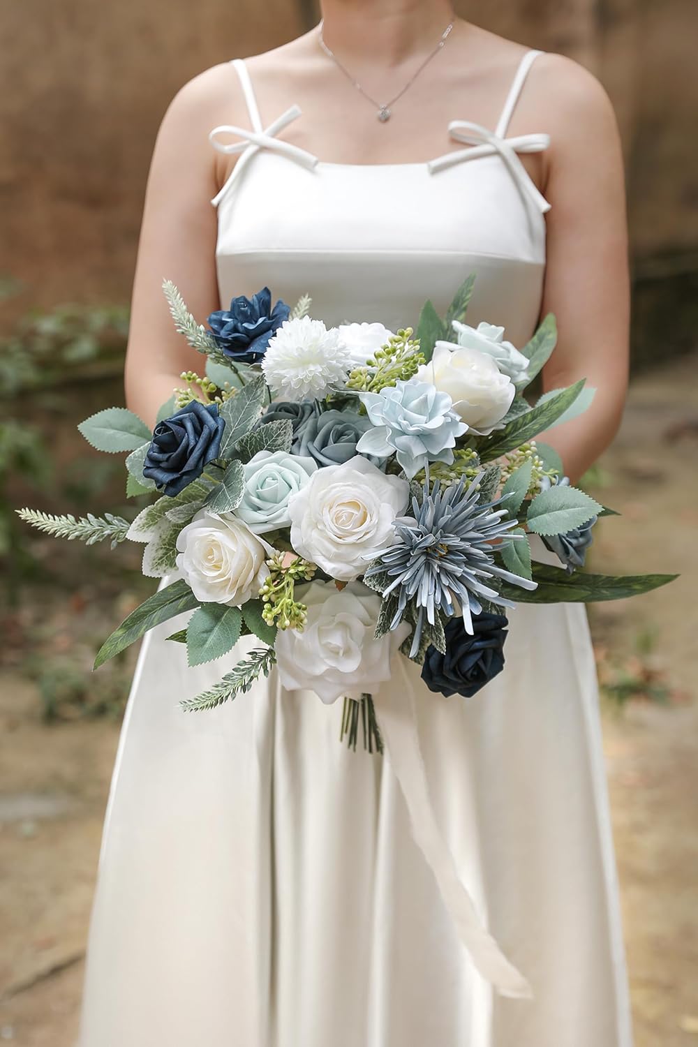 Blue White Artificial Flowers Silk Fake Roses Peonies Greenery Combo Box Set for DIY Wedding Bouquets Bridal Shower Centerpieces Floral Arrangements Party Tables Home Decoration