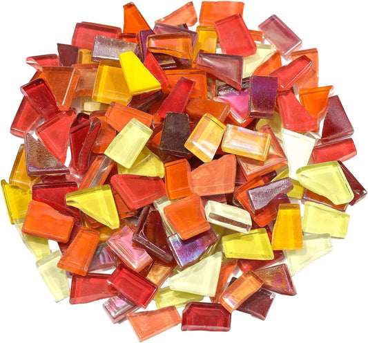 Red Yellow Mixed Irregular Mosaic Glass Mosaic Tiles Pieces, 300 Grams Mosaic DIY Set Adult Mosaic Set, Mosaic Crafts Mosaic Making Supplies