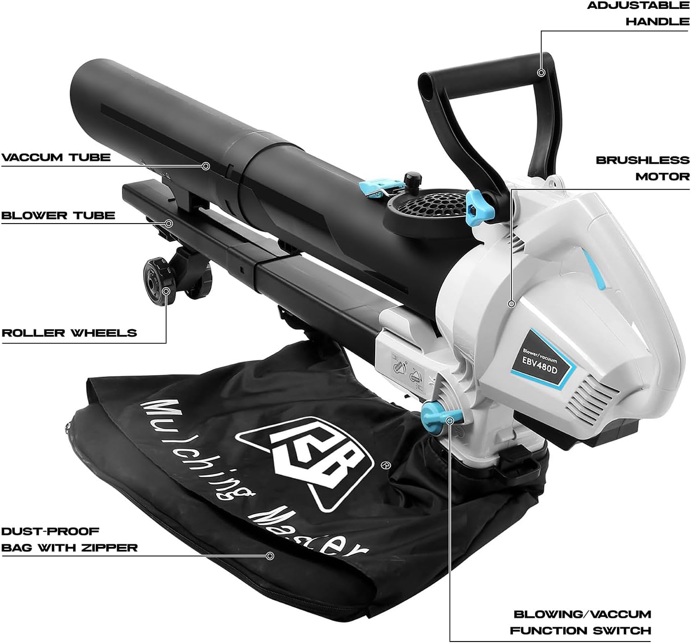 RB 40V 3-in-1 Cordless Vacuum Blower – Powerful Leaf Blower, Mulcher & Vacuum with 4.0Ah Battery & Fast Charger, Adjustable Handle, 12L Bag, 30:1 Mulching Ratio