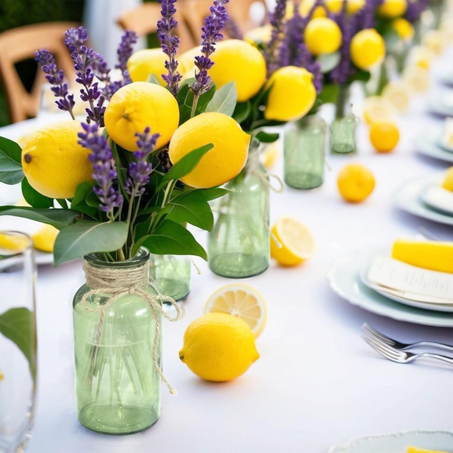 Vintage Glass Flower Vase，6 Pack Green Farmhouse Glass Centerpiece Vases Mason Jars for Weddings, Parties & Home Decor Bulk (6,Green)