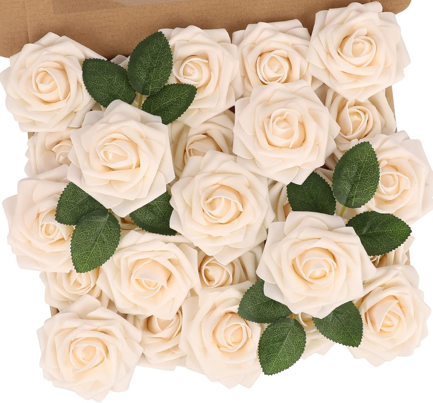 N&T NIETING Artificial Flowers, 25pcs Fake Flowers Bulk Perfect for DIY Fall Wedding Bridesmaid Bridal Bouquets Centerpieces Party Home Flower Arrangement Decoration, Cream Roses