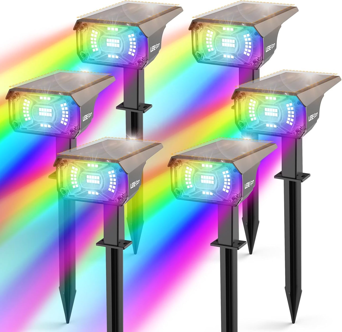 Color Solar Lights Outdoor Waterproof Spotlights with 9 Light Modes, Color Changing Outdoor Light for Decorate Festivals, Colored Solar Spot Lights Auto On/Off, RGBW 6 Pack